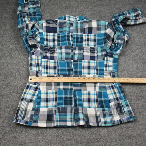Talbots Blazer Womens 10 Blue Patchwork‎ Madras Plaid Cotton Two Button Lined - Picture 12 of 16